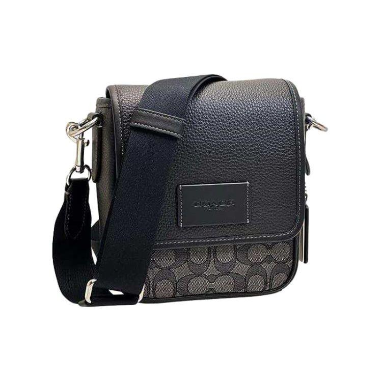 Coach Lucas 16 Classic Monogram Magnetic Closure Leather And Fabric Shoulder Crossbody Bag Small Men bags Black CO915-SVO1U