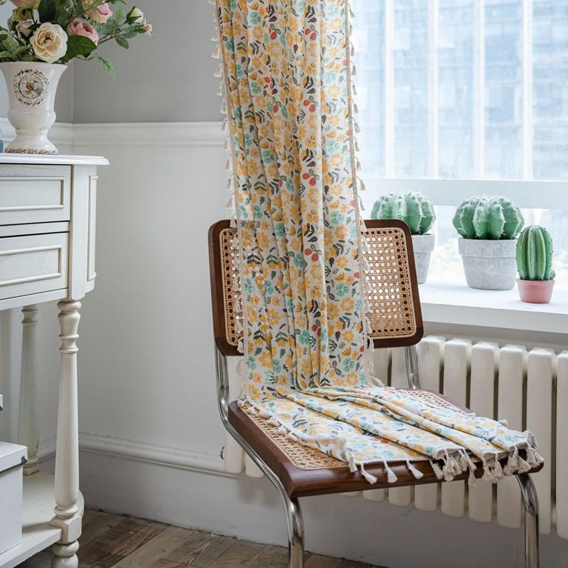 Curtains Finished Flower Print Fringe Small Window Kitchen Valance Cotton Linen Semi-blackout Living Room Bedroom Bay Window