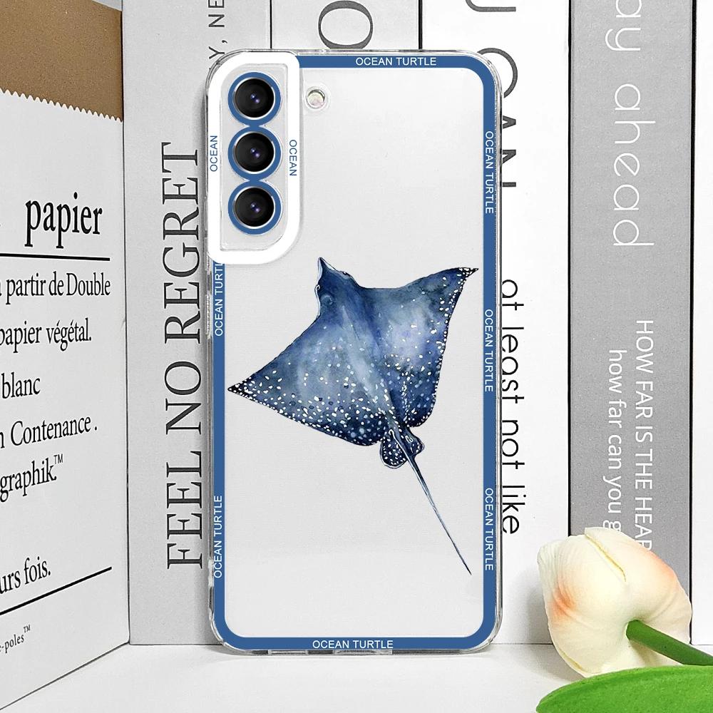Cool Ocean Turtle Phone Case for Samsung Galaxy S22 S23 S24 S25 Ultra S20 Plus S21 FE Sea Blue Turtle Design Clear Covers Fundas
