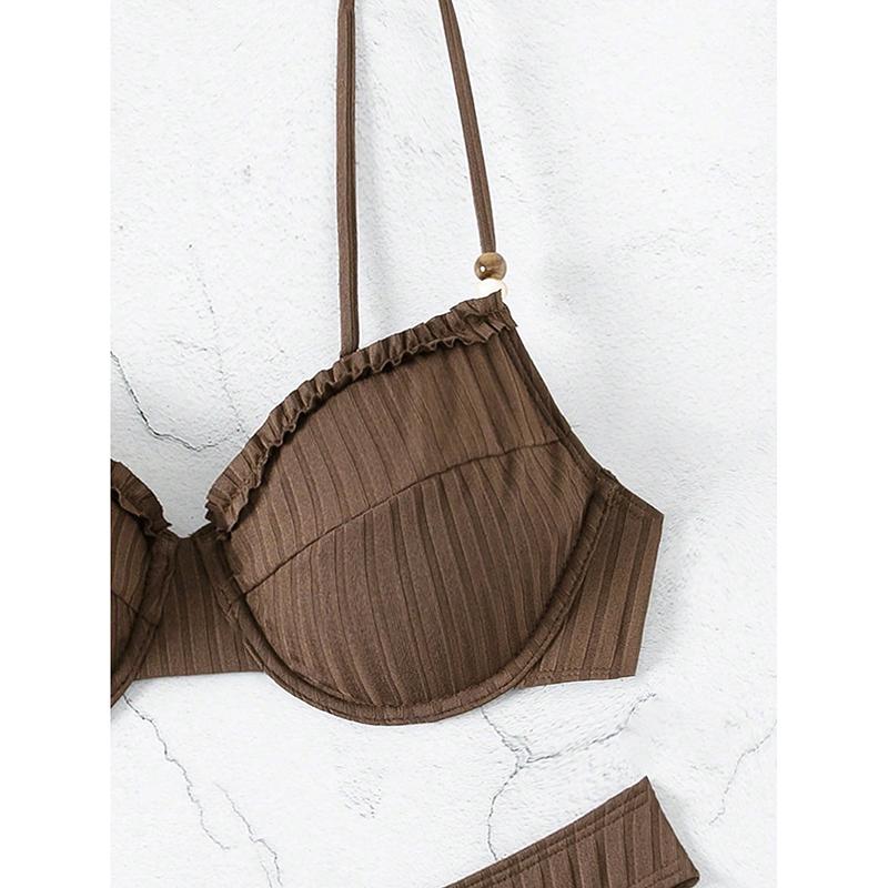 Bikini Damen Badeanzug Neu Einfarbig Träger Streifen Bikinis Set Sexy String Bademode Sommer Zweiteiler Strand Badeanzug Weiblich
