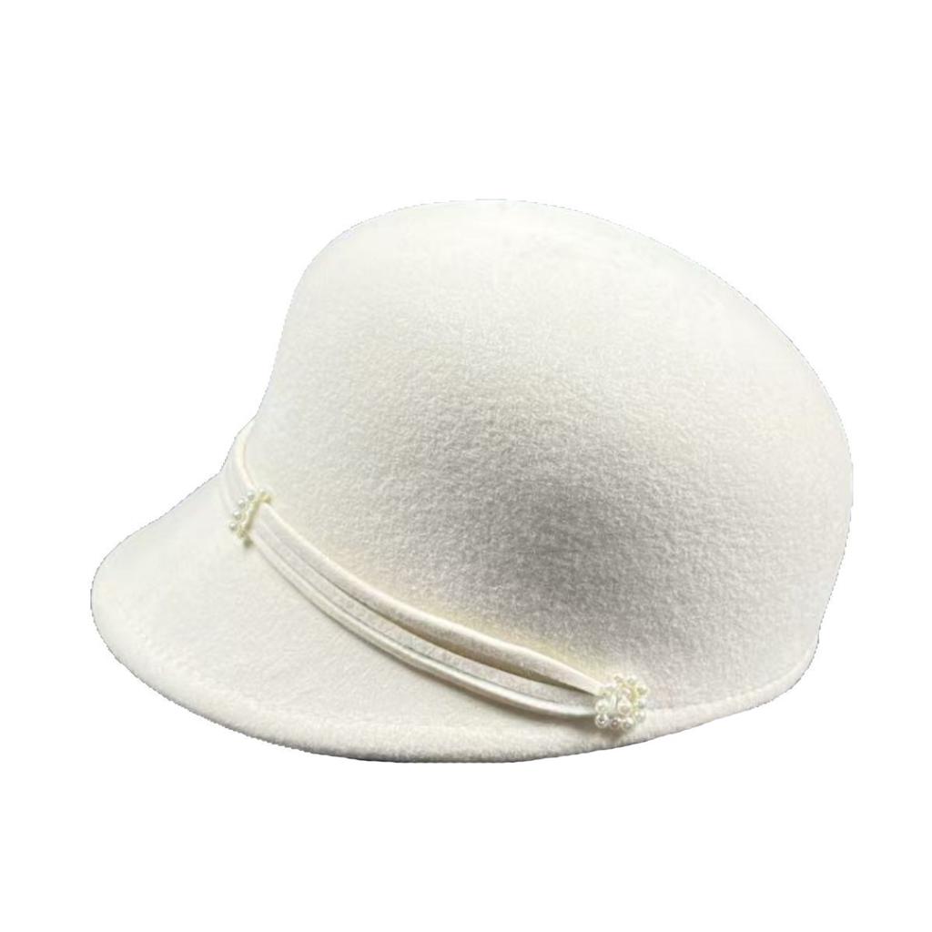 French celebrity style autumn and winter imported Australian wool woolen pearl duck tongue beret women's wool equestrian hat newsboy hat