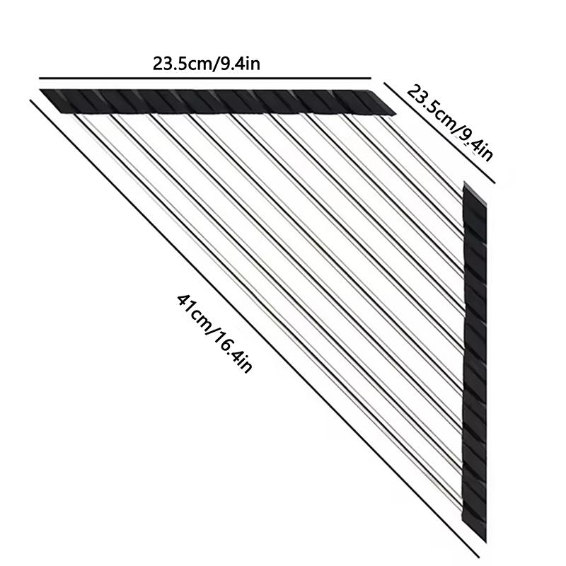 Roll Up Triangle Dish Drying Rack Kitchen Sink Organizer Corner Over The Sink Sponge Rag Holder Foldable Stainless Steel Drainer