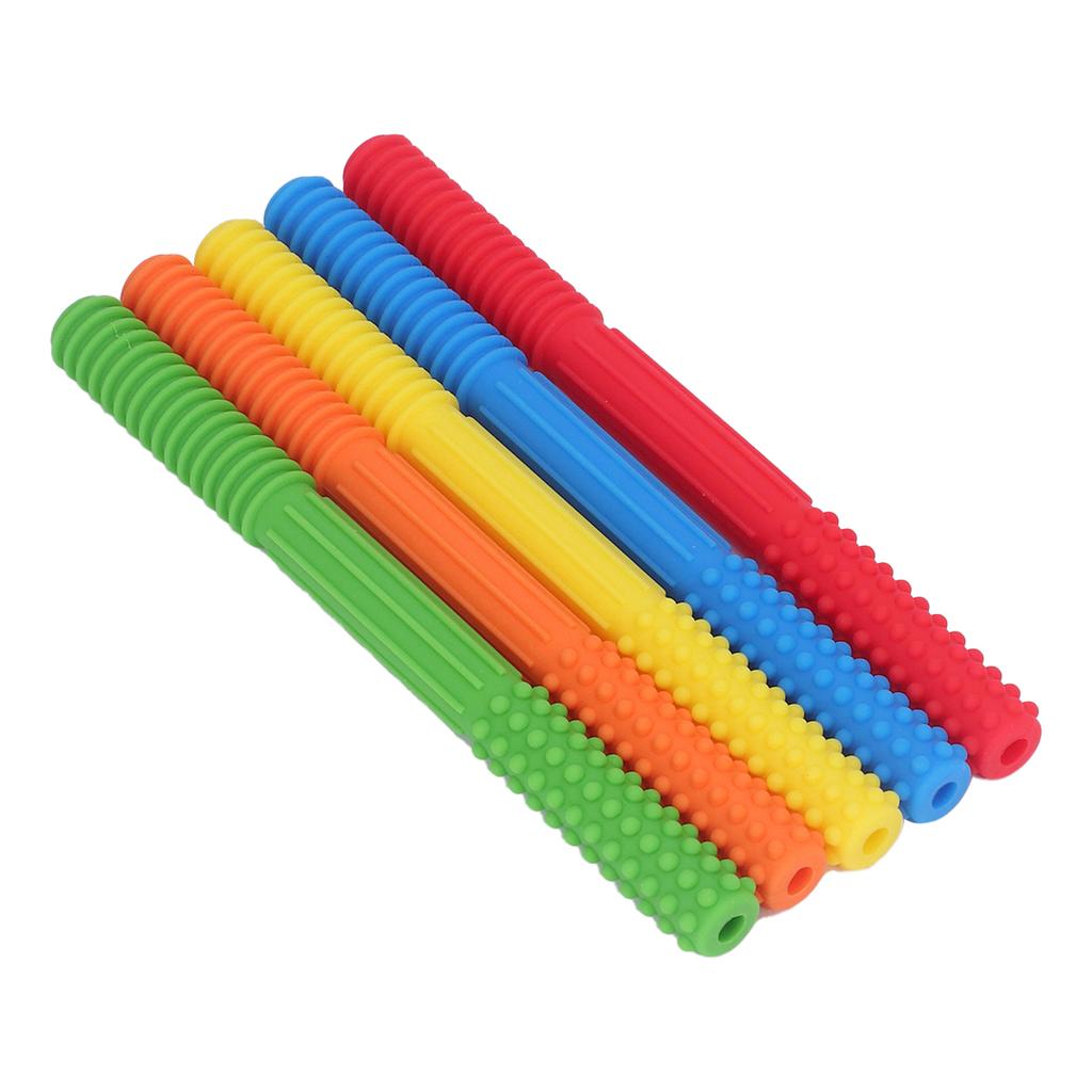 5Pcs Baby Teething Tubes Toy Silicone Bite Resistant 5 Colors Baby Chew Straw for Infants Toddler