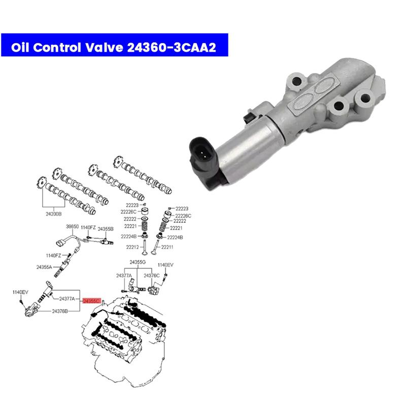 Durable-VVT208 Variable Timing VVT Solenoid Oil Control Valve 24360-AA2 For Hyundai Genesis Azera Santa Fe Kia Sedona 12-20