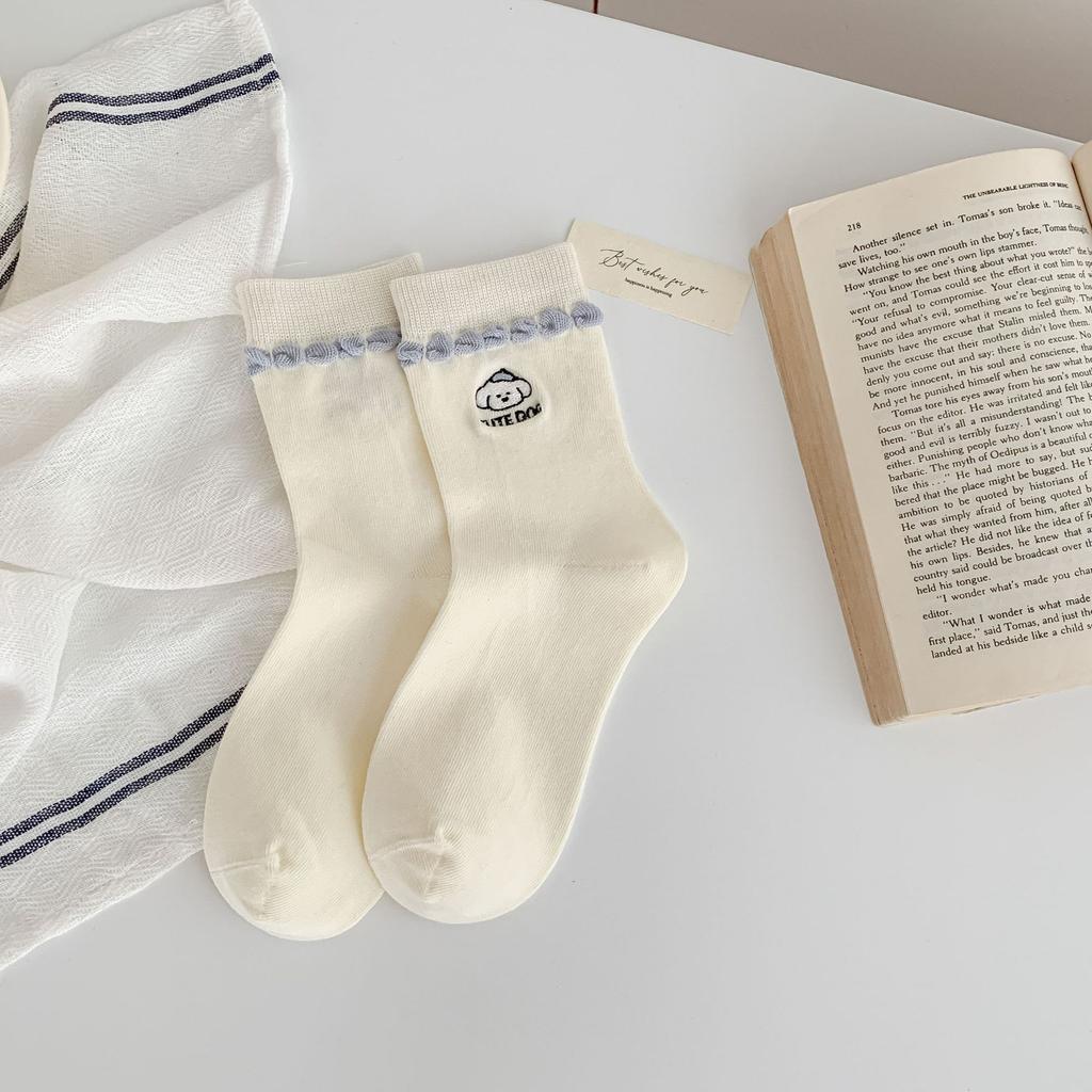 Early Autumn Puppy Socks Style Cute Socks College Style Comfortable Cotton Socks Medium Tube Socks Average Size Sweat Absorption