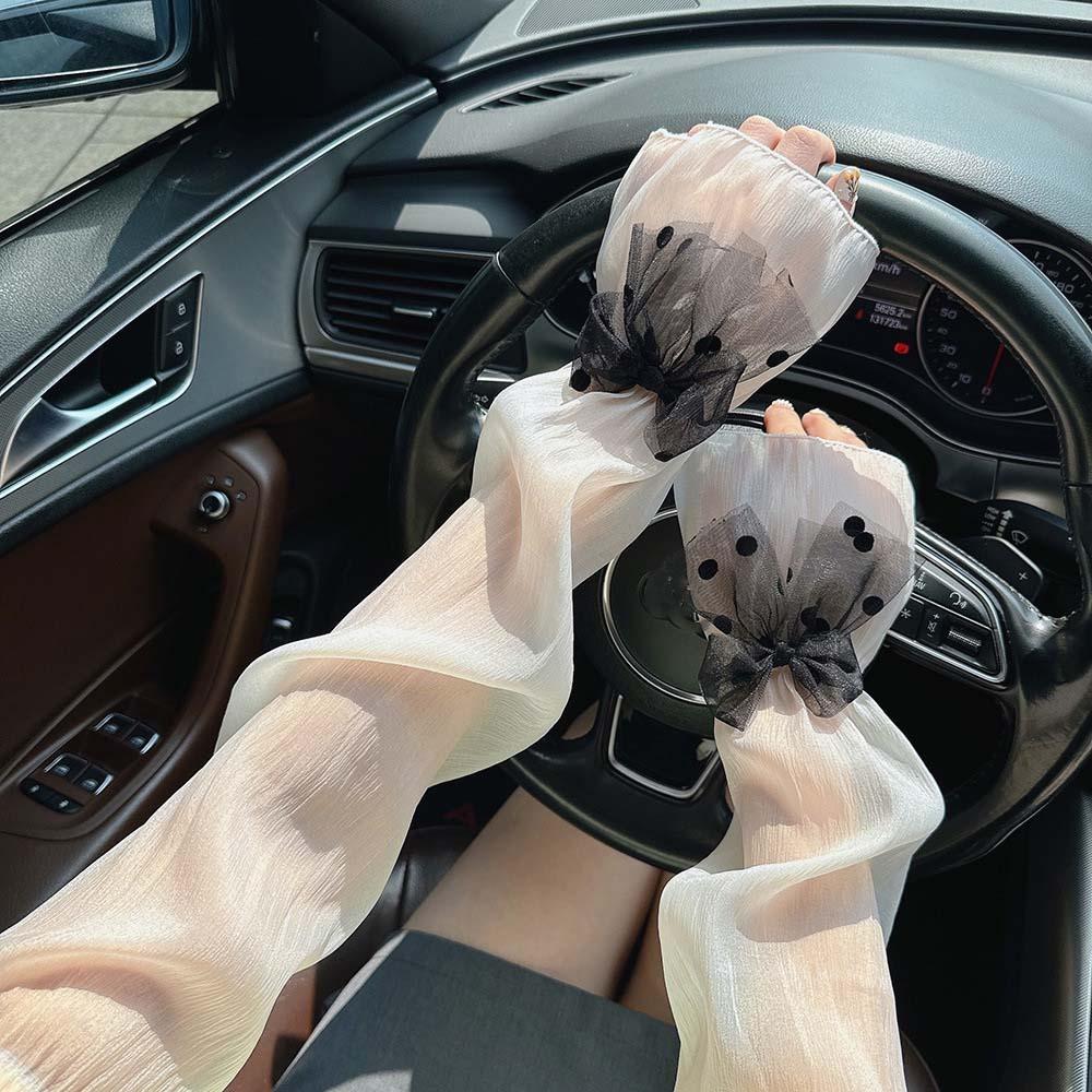 2pcs/set Thin Bow Gauze Sleeves Fingerless Yarn Arm Sunscreen Covers Cycling