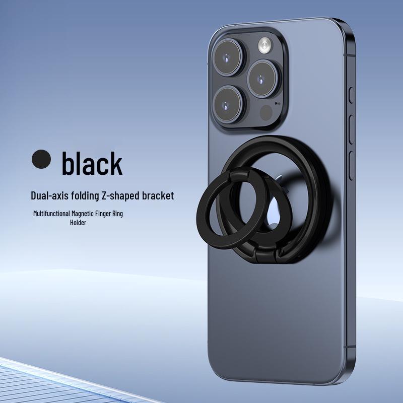 MagSafe Double Ring Magnetic Phone Stand: Strong Grip Finger Ring & Desktop Mount with Case Back Sticker