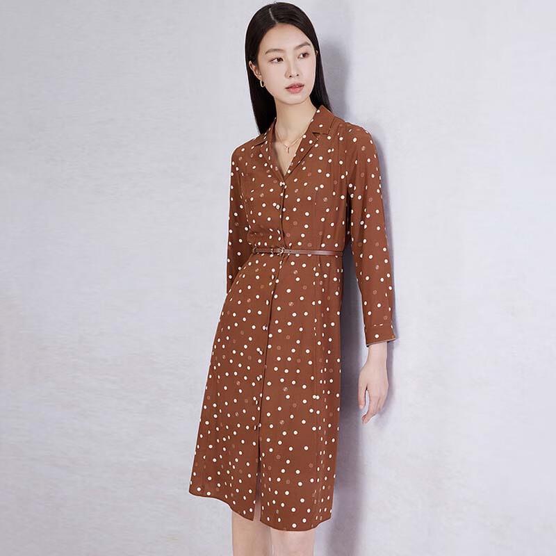 

JESSIE Retro Polka Dot Lapel Long Sleeve Shirt Dress M