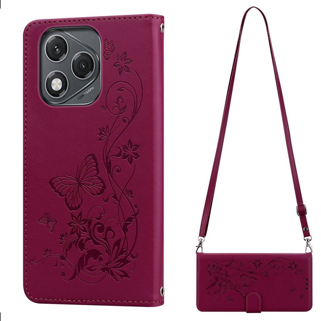 Elegant Butterfly Floral Flip Leather Phone Case for HONOR 400 Lite Long Shoulder Strap Wrist Lanyard Cover
