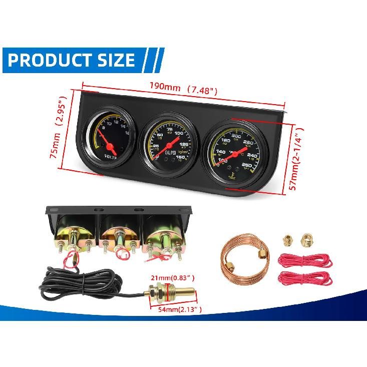 3-In-1 Vehicle Gauge Oil Pressure+ Volt Meter + Water Temp Guage °F PSI 8-16V Car Triple Gauge With Sensor For Car Truck SUV