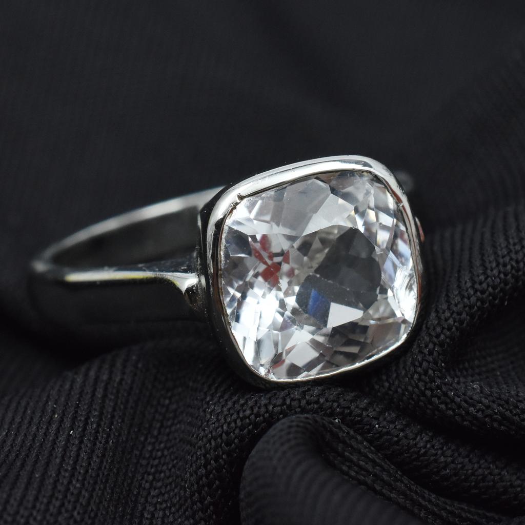 Natural White Sapphire Square Cushion Cut Silver Ring 22.60 Ct certified AR-3135-Sa