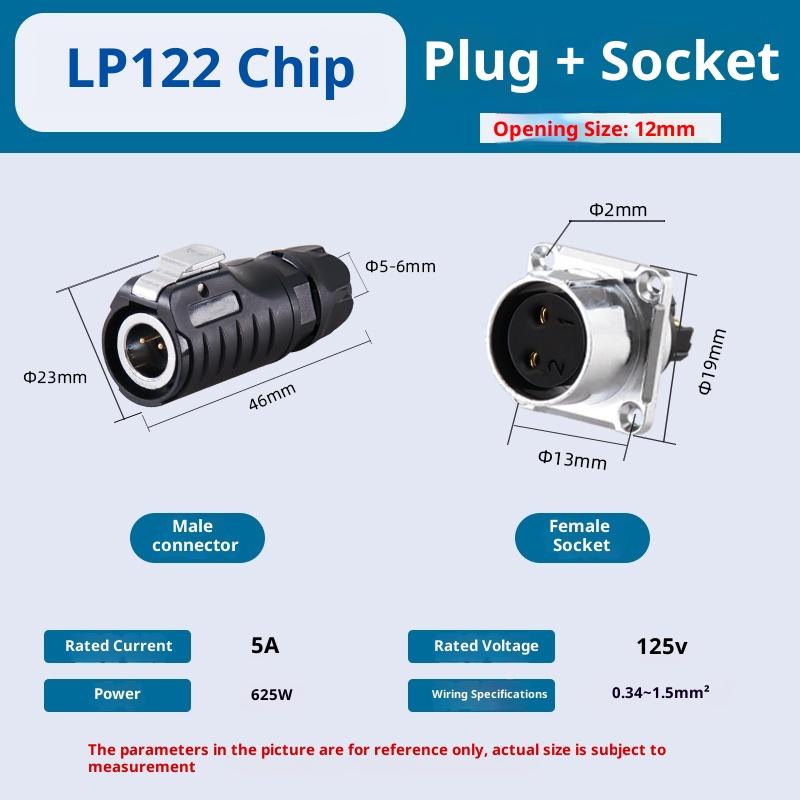 LP12 LP16 Panel Mounted Power Connector Set, Welding-Free, IP68 Waterproof, Consists of Plug and Socket, 2/3/4/5 Pin