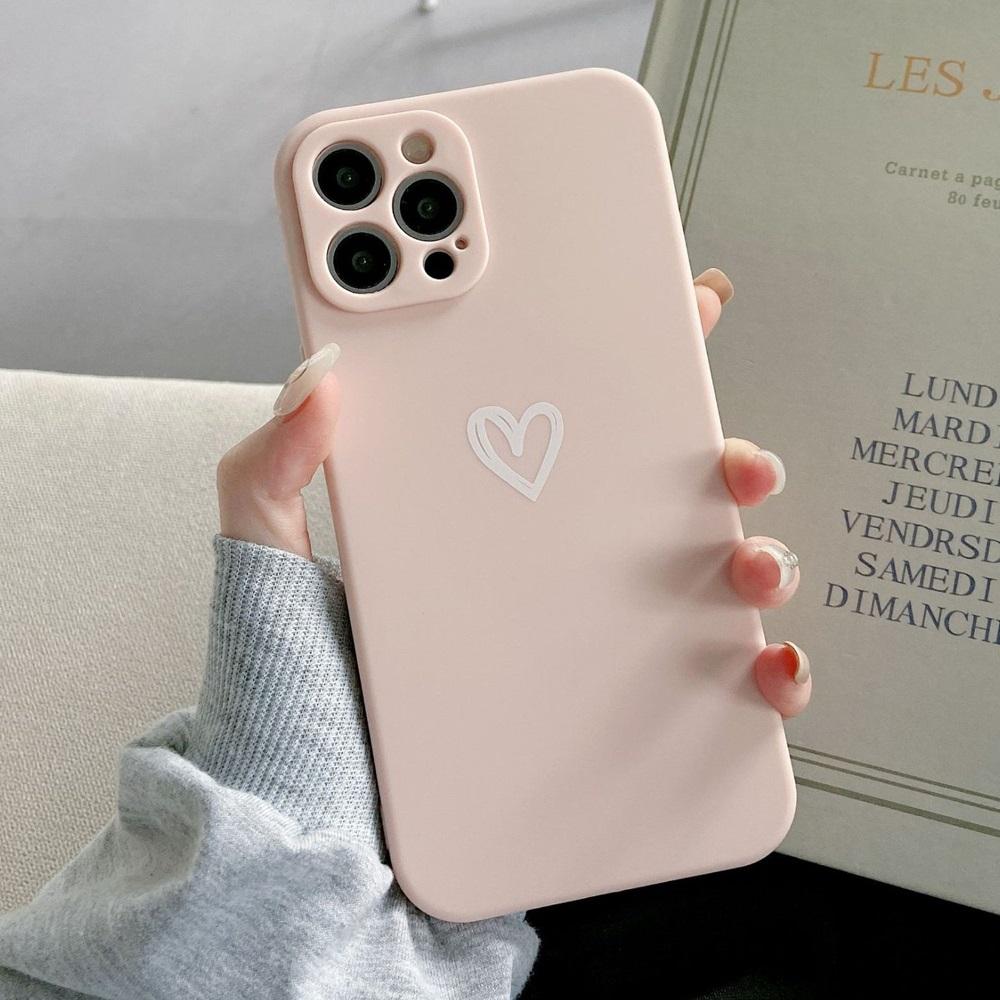 Cute Love Heart Soft Bumper Phone Case For iPhone 17 16 15 14 13 12 11 Pro X XR XS Max 8 7Plus Mini Candy Matte Shockproof Cover