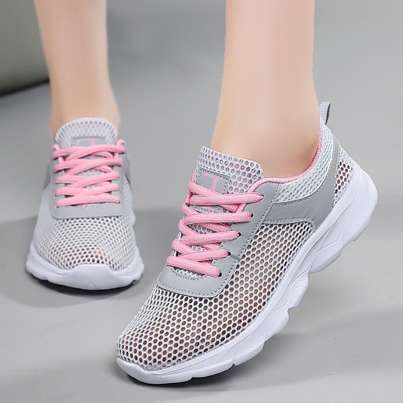 2025 summer new versatile women's shoes foreign trade sports shoes big net breathable hollow women's casual shoes Korean version lace-up