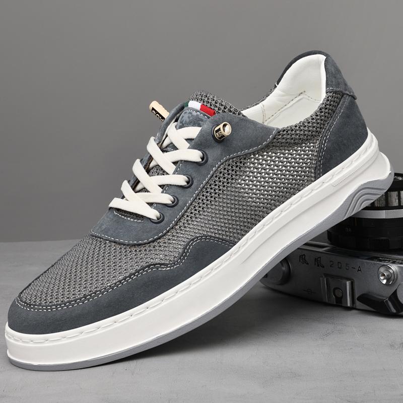 

Новые дышащие мужские повседневные кроссовки из натуральной кожи и сетки для отдыха на открытом воздухе, легкие туфли на плоской подошве с мягкой подошвой для путешествий 45 серый