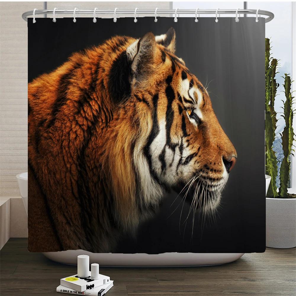 Lion Pattern 3D Printing Shower Curtains Home Decor Multi-size Grey Shower Curtain Animal Waterproof Bath Screen for Bathroom