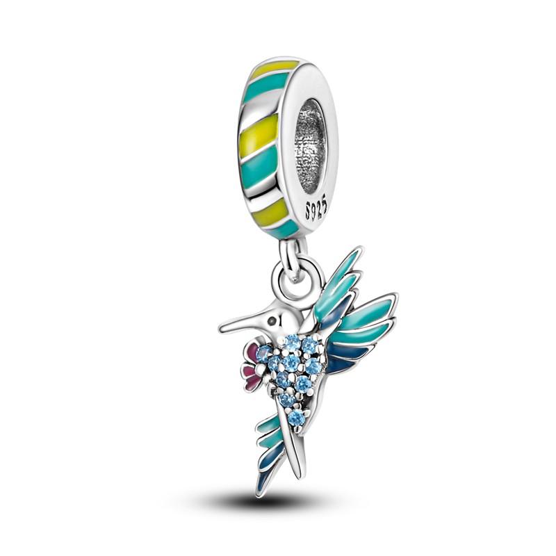 Sky Blue Color Decorative Charms Bead Elements Genuine Copper Butterflies Flower Moon Pendant Piece Suitable For Authentic Bracelet Style Jewelry
