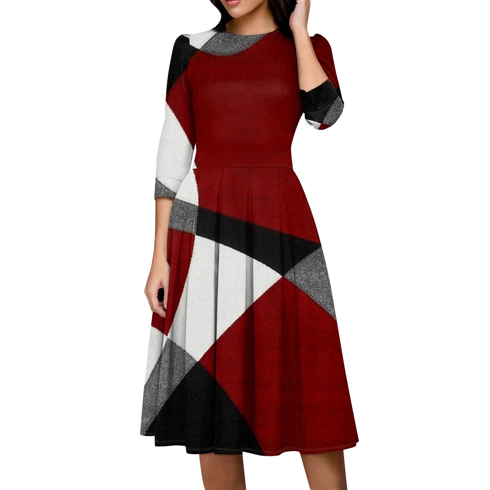 

Женское повседневное и модное платье с карманом на рукаве 3/4 и молнией сзади XL винный