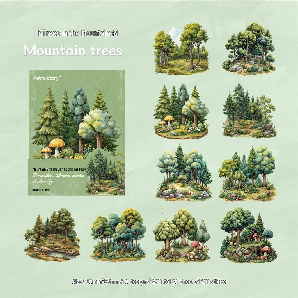 RetroStoryPET Mountain Stream Sticker Pack: Aquascaping & DIY Journal Decorations