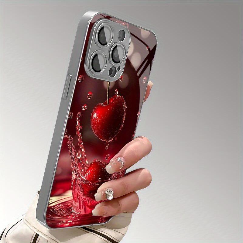 Einfache Kleine Kirschmuster Glas Galvanisiert Handyhülle Für iPhone 11 12 13 14 15 16 17 Pro Max 14 15 Plus 16E 17 Air Cover