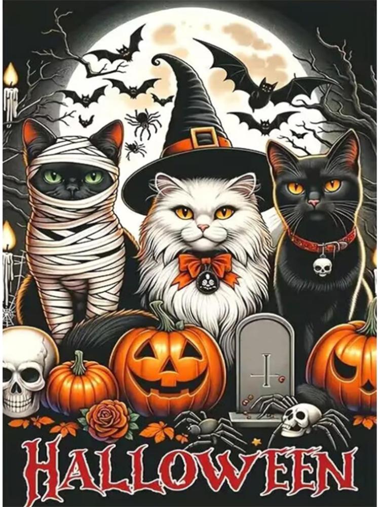 New Diamond Drawing 5DDIY Square/Round Diamond Mosaic Pumpkin Cat Jewelry Embroidery Halloween Picture Home Decoration Gift