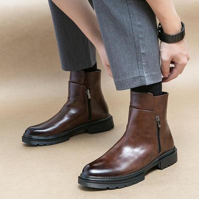 Men's Trendy Height-Boosting Leather Martin Chelsea Boots - High-Top, Versatile Autumn/Winter Style