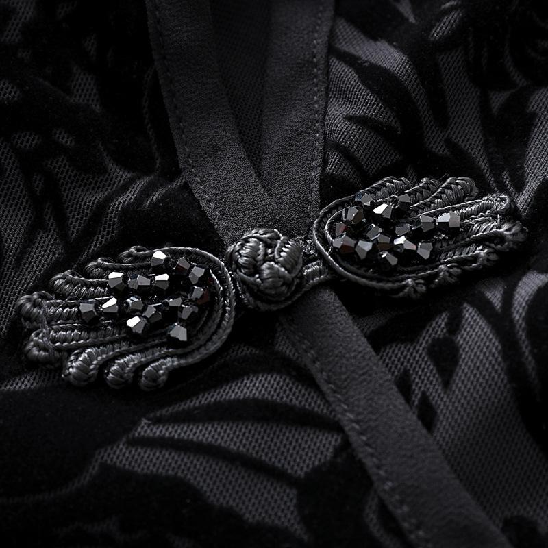 New Chinese Style Buckle Plus Velvet Autumn and Winter Base Shirt for Women Black Shirt T-shirt Warm Flocking Mesh Mother Top