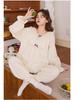 Women's French Court Style Cotton Pajama Set with Chest Pads - Long Sleeve, Long Pants for Spring & Autumn.