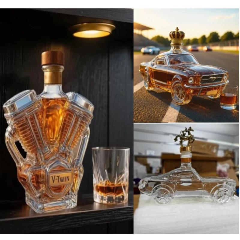 Handmade V8 V-Twin Engine Whiskey Decanter Motorcycle Theme Unique Bar Glasses for Whiskey Lovers Wine Bottle