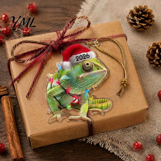 Decorative Animal Figurines for Home Christmas Hanging Ornaments with Lanyard, Cute Double Sided Pendant 2026 Themed Holiday Decorations Santa Hat, 2D