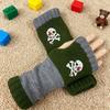 Gants en tricot sans doigts avec broderie de chat et patchwork, Gants décontractés ouverts aux doigts tendance pour femme, Mitaines chaudes d'hiver sans doigts