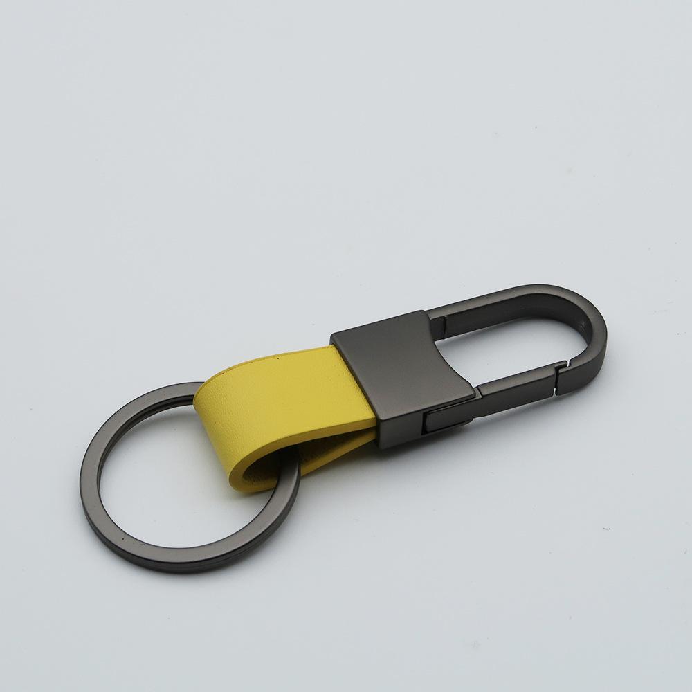 Men's Genuine Leather Car Keychain with Zinc Alloy Waist Clip and Customizable Laser Logo