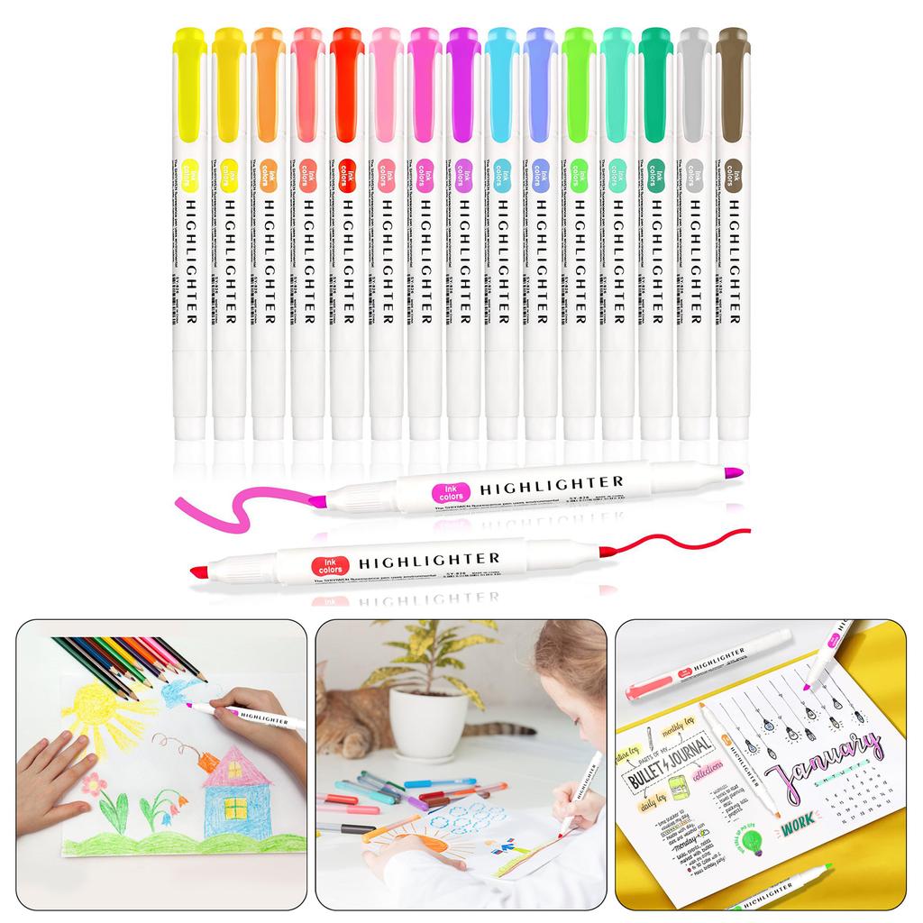 15/25Pcs Double End Highlighter Quick Drying Double Tip Highlighter Pen for Scrapbooking Calendar Journal Card Making