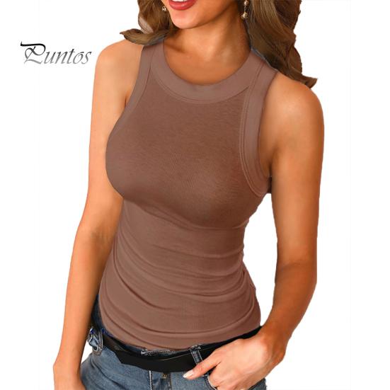 Tank Vest Casual O Neck Ribbed Top Sleeveless Blouse for Sports