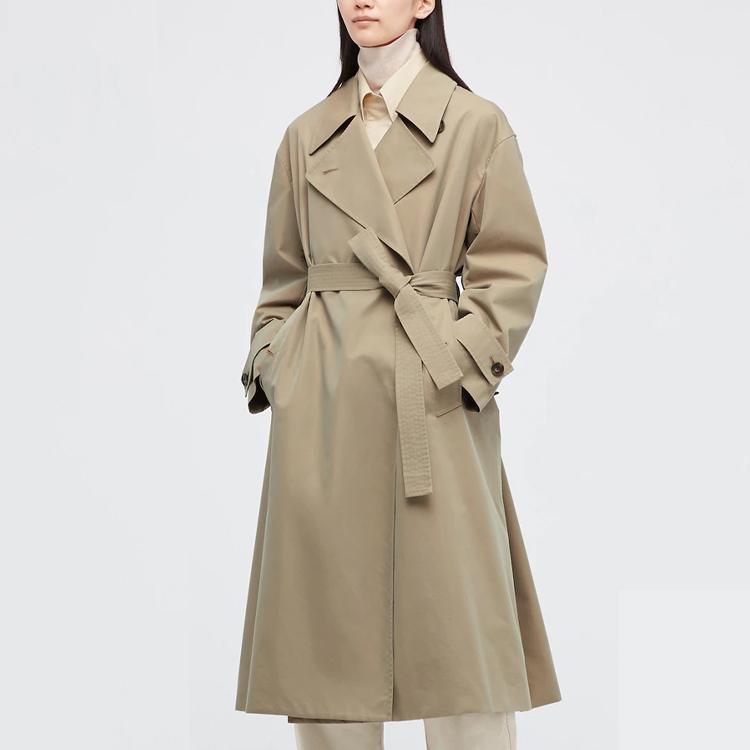 Uniqlo U Series Solid Color Belt Detail Mid-Length Trench Coat Women Coats Khaki 444021-33