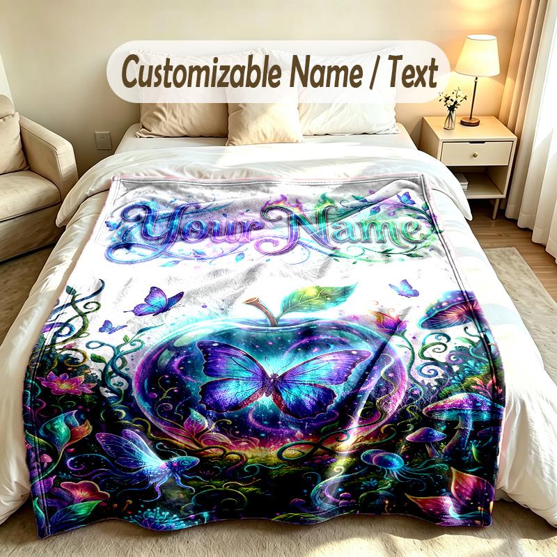 Floral Garden Theme Soft Blanket Personalized Custom Name Text Print Warm Blanket Home Sofa Bedroom Decor