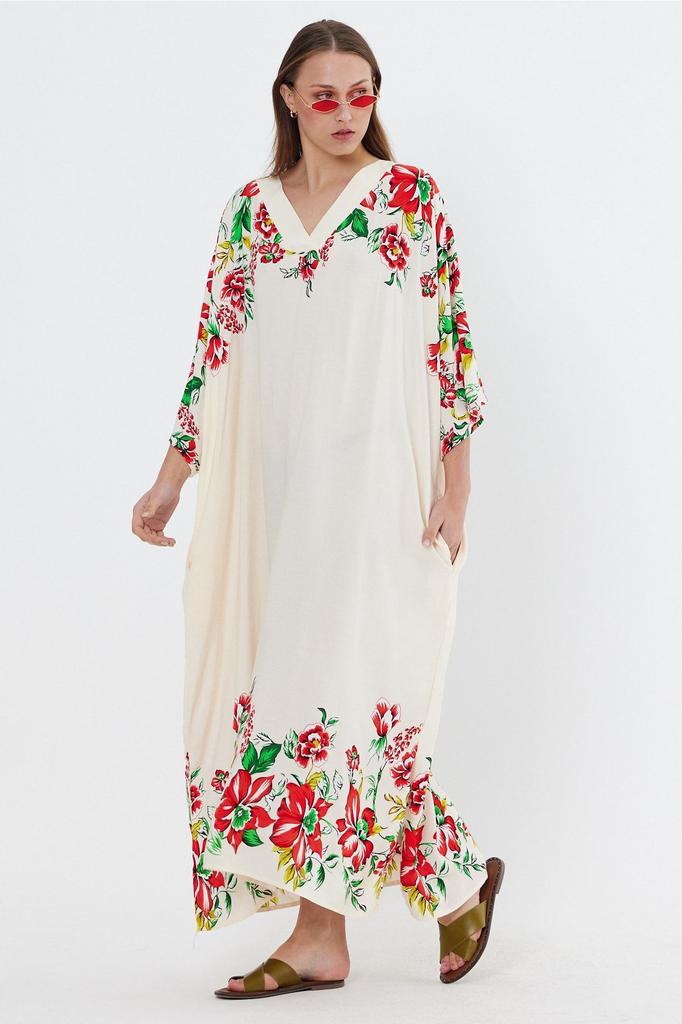 Damen Übergröße Kleid V-Ausschnitt Plus Size Gemustert Lang Halbarm Viskosekleid