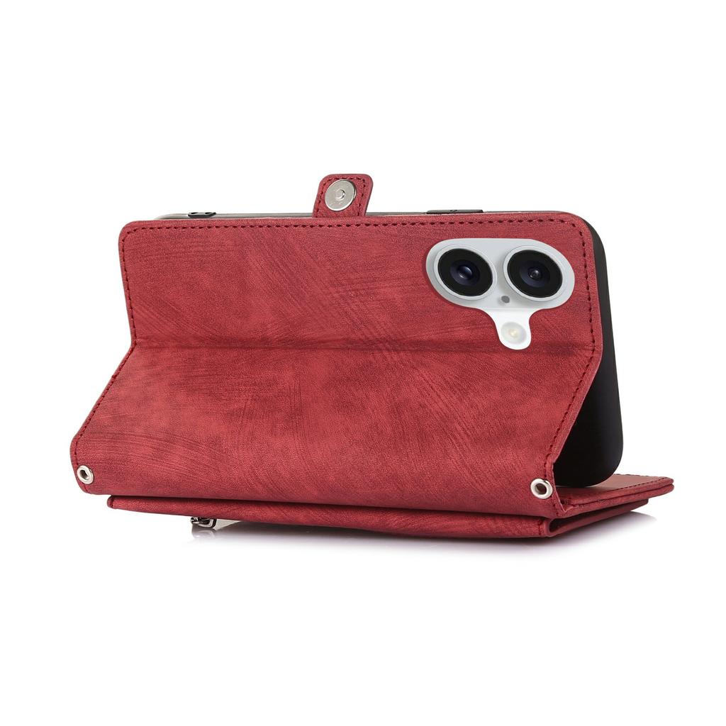 For iPhone 17 Case Zipper Pocket 9 Card Slots PU Leather Phone Cover with Wrist Strap