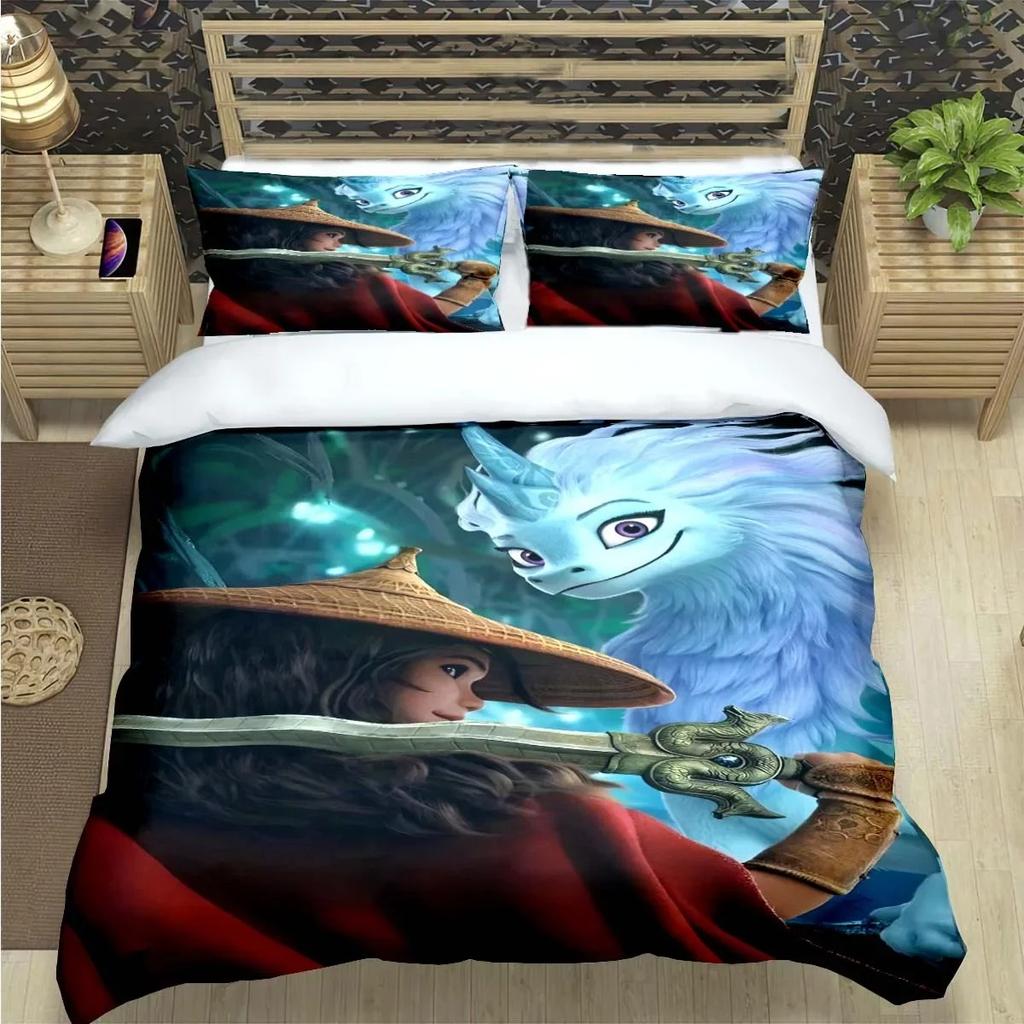 Mode Cartoon Raya und der letzte Drache Druck Bettwäschesets Bettzubehör Set Bettbezug Bettdecken-Set Bettwäscheset Geschenk