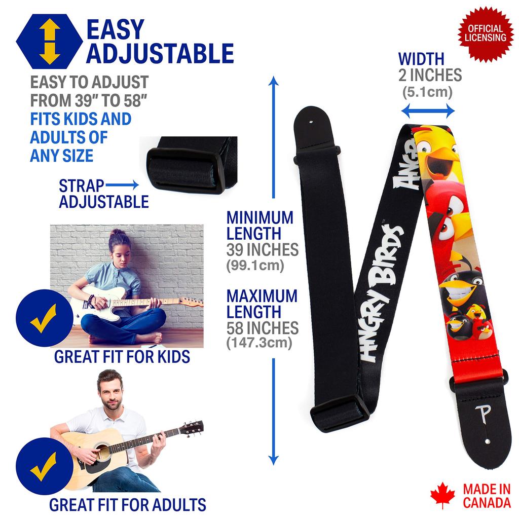 Officially Licensed P Leathers Angry Birds Design Guitar Red Perri's Ltd. Strap, 2-Inch,