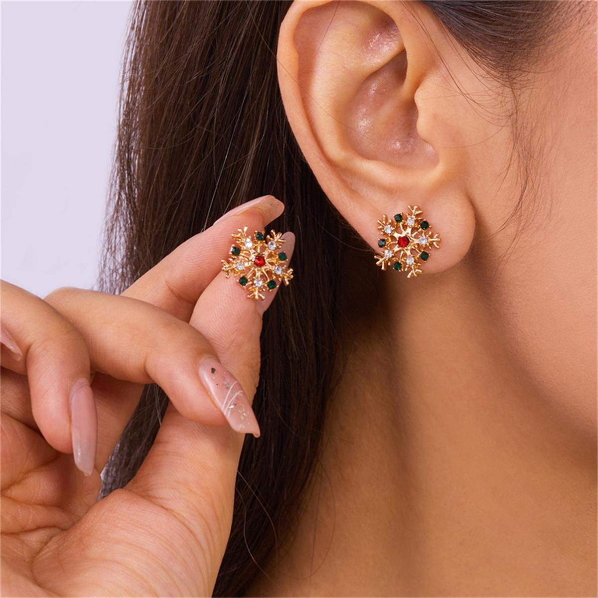 Exquisite Zircon Imitation Pearl Snowflake Stud Earrings For Women Elegant Shiny Crystal Snow Flower Earrings Christmas Jewelry