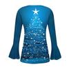 Women's Fashion Christmas Printed V-Neck Long Flared Sleeve Pleated Button T-Shirt Top