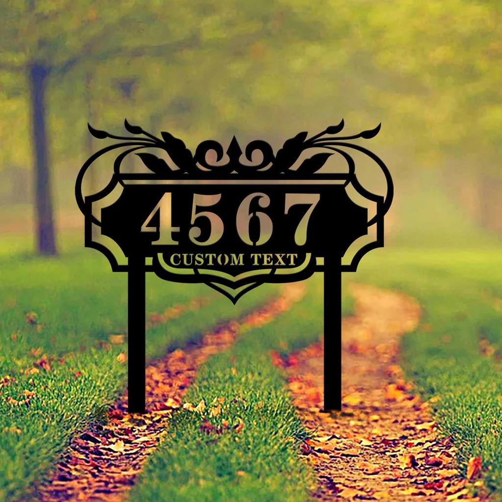 Cartello Segnaletico per Giardino in Metallo, Targa Personalizzata con Numero Civico, Decorazione Artistica Moderna per Cortile, Segnaletica Personalizzata per Viale