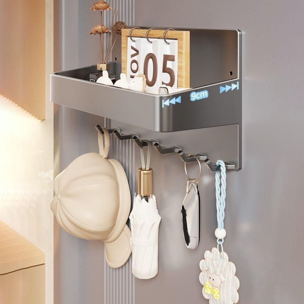 Carbon Steel Magnetic Storage Rack Wall Mounted Large Capacity Refrigerator Side Storage Rack with Hooks Punch Free Spice Rack