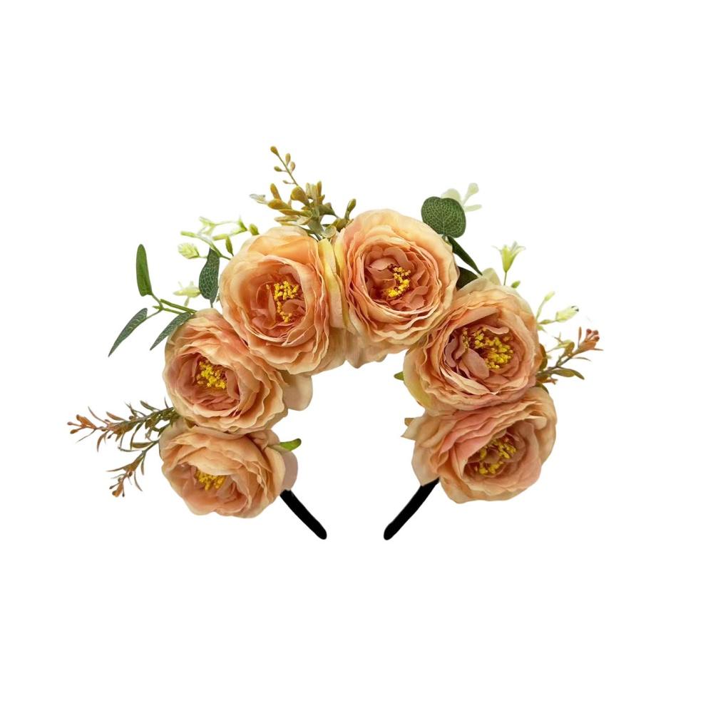 Floral Wreaths Head Hoop Comfortable Bohemian Flower Hair Accessories Artificial Fabric Flower Hairband Anti-Slip For Wedding