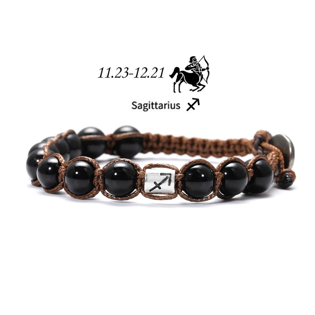 12 Zodiac Natural Stone Obsidian Hand-Woven Bracelets Cancer Pisces Men's Bracelets Couples Friendship Jewelry Pulseras Hombre