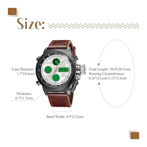 Men's Military Ana-Digital Display Waterproof: LED Genuine Leather Strap Japanese Quartz Antique Stylish Popular Men's Accessories - Father's Day,