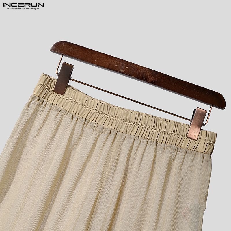 INCERUN Men's Sheer See-Through Casual Loose Beach Party Wide Leg Trousers Pants