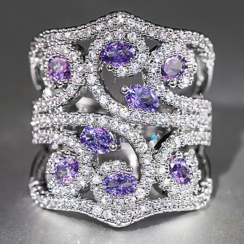 

Huitan Exquisite Temperament Finger Ring Women Luxury Party Accessories with Bright Cubic Zirconia Gorgeous Silver Color 10