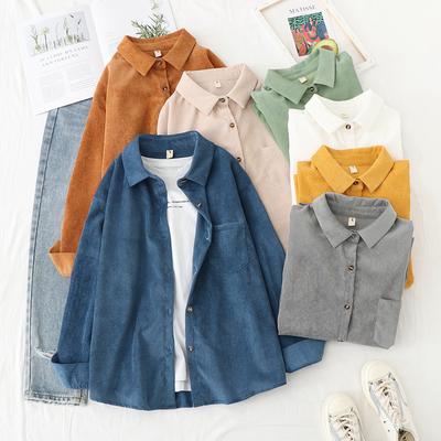 Einfarbige, lockere, langärmlige Damenjacke aus Cord für Damen